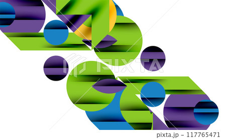 Neo memphis geometric pattern with circles, squares and lines. Pop art abstract background for covers, banners, flyers and posters and other templates Neo memphis geometric pattern with circles, squares and lines. Pop art abstract background for covers, banners, flyers and posters and other templates 117765471