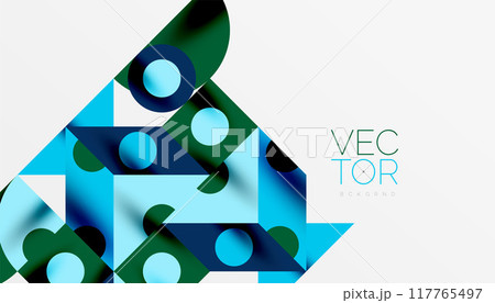 Colorful triangles circles square geometric design. Abstract background for wallpaper, banner, backdrop, card, book Illustration, landing page 117765497