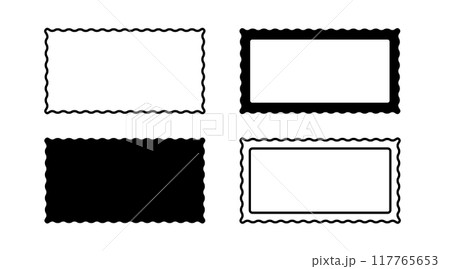 Border frame scallop edge rectangle vector shape. Wave scallop squiggle cute simple rectangle border set. Simple wavy squiggly line retro photo picture frame. Vector Border frame scallop edge rectangle vector shape. Wave scallop squiggle cute simple rectangle border set. Simple wavy squiggly line retro photo picture frame. Vector 117765653