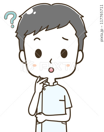 疑問に思う若い男性看護師の上半身イラスト 117765711