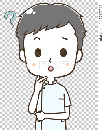 疑問に思う若い男性看護師の上半身イラスト 117765711