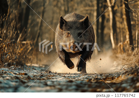 突進してくるイノシシ。 のイラスト素材 [117765742] - PIXTA