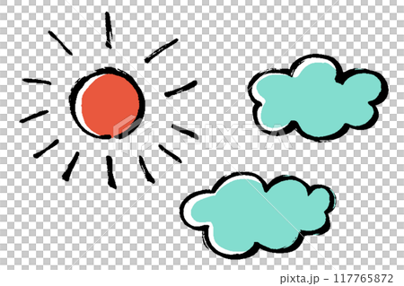 Brush-touch sun and cloud illustration set 117765872