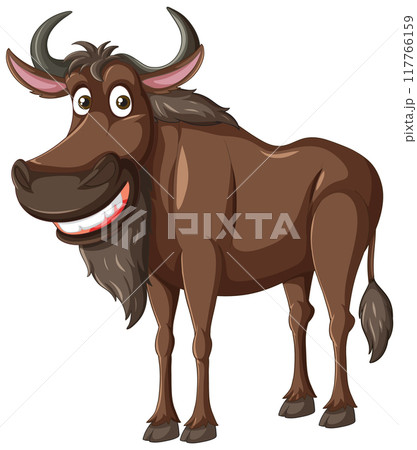 Smiling Cartoon Wildebeest Illustration Smiling Cartoon Wildebeest Illustration 117766159