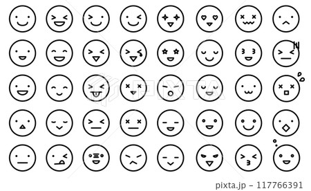 シンプルな色々な表情のアイコンイラストセット　顔　感情 117766391