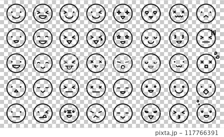 シンプルな色々な表情のアイコンイラストセット　顔　感情 117766391