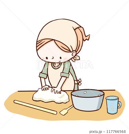 小麦粉こねこねしながら料理する 117766568