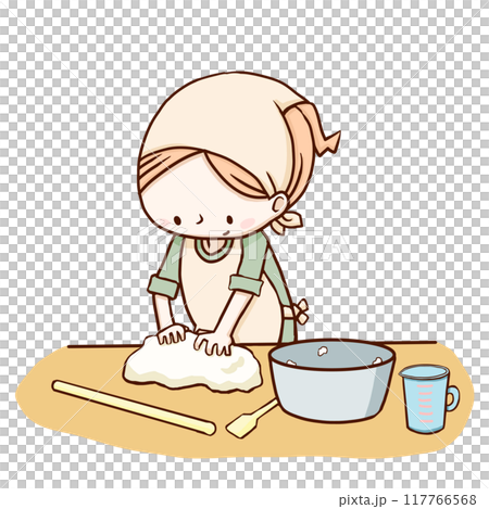 小麦粉こねこねしながら料理する 117766568