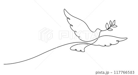 white dove flying with olive branch one line continuous 117766583