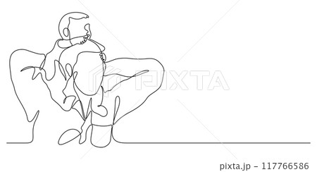 father carrying baby on shoulders one line continuous 117766586