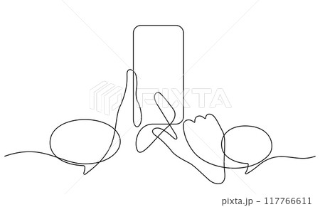 hand using smartphone online messaging chat continuous line hand using smartphone online messaging chat continuous line 117766611