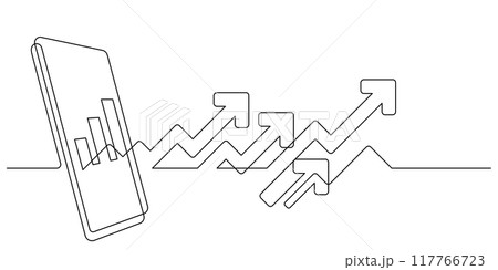smart phone with up arrows growth high one line 117766723