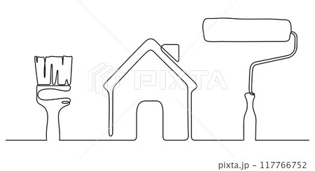 working tools painter craftsman top view continuous line 117766752