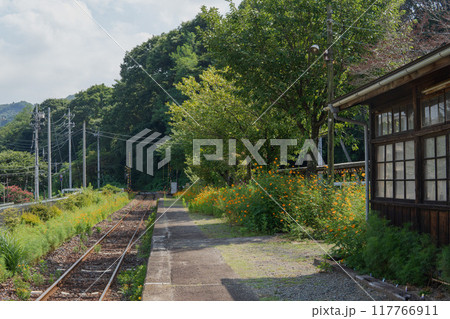 上神梅駅の桐生方面の風景【わたらせ渓谷鐡道】群馬県 上神梅駅の桐生方面の風景【わたらせ渓谷鐡道】群馬県 117766911