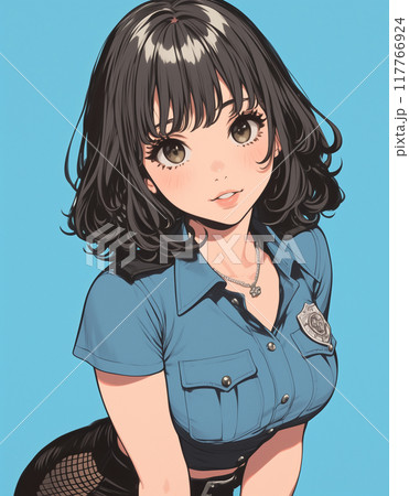 ハロウィンコスプレミニスカポリス少女漫画風イラスト 117766924