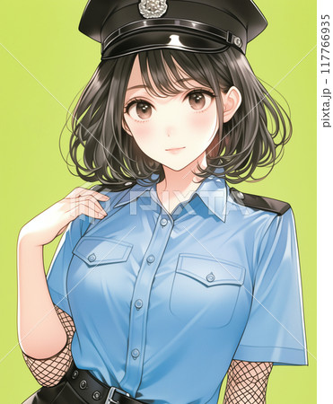 ハロウィンコスプレミニスカポリス少女漫画風イラスト 117766935