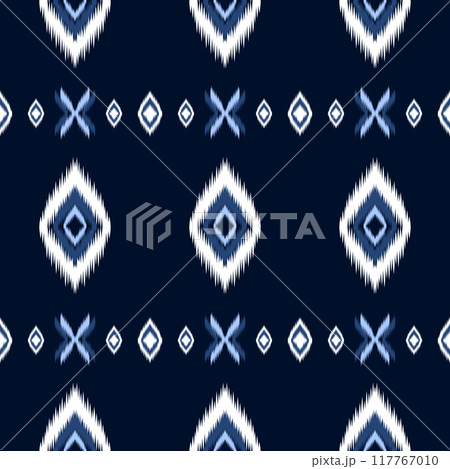 Ethnic ikat seamless pattern traditional Design for background, carpet, wallpaper, clothing, wrapping, Batik, fabric, Vector illustration. embroidery style. 117767010
