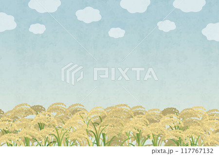 稲穂の風景 田んぼの水彩イラスト 米の背景 117767132