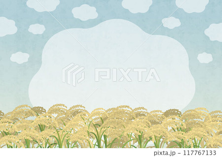 稲穂の風景 田んぼの水彩イラスト 米の背景 稲穂の風景 田んぼの水彩イラスト 米の背景 117767133