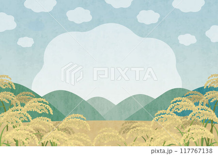 稲穂の風景 田んぼの水彩イラスト 米の背景 117767138
