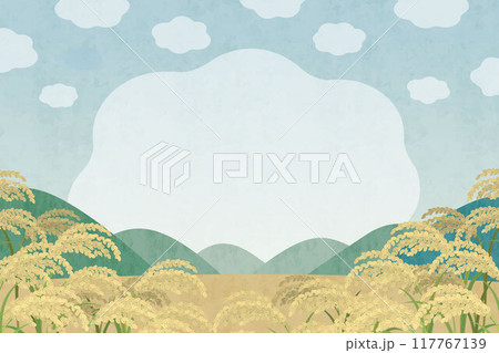 稲穂の風景 田んぼの水彩イラスト 米の背景 117767139