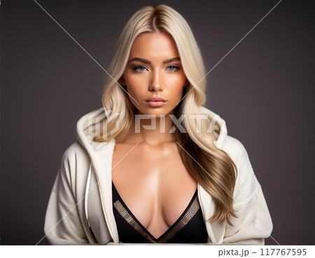 真剣な表情をしたブロンドヘアの外国人女性 117767595