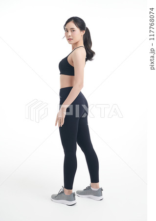 Beautiful young asian sport woman with sportswear ready for exercise on white background, Advertising sportswear and yoga wear, Healthy lifestyle, sport. 117768074
