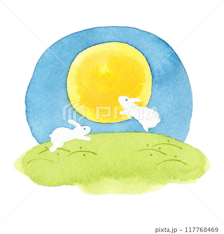 お月見　水彩イラスト　月とうさぎ 117768469