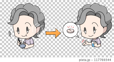 老婦人飯後服藥插畫 117769344