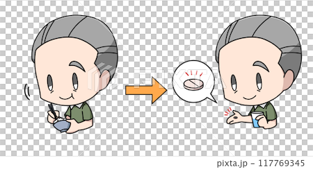 食後の薬を飲む高齢男性のイラスト 117769345