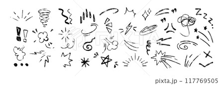 Hand drawn line movement elements, chalk doodle anime manga expression icons Hand drawn line movement elements, chalk doodle anime manga expression icons 117769505