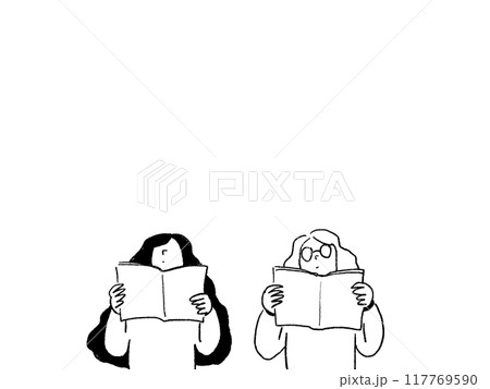 本を読む女性二人、線画 本を読む女性二人、線画 117769590