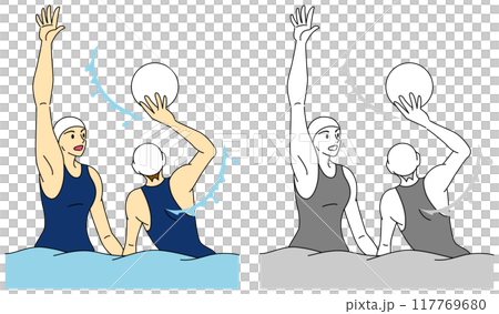 Illustration set of female players playing water polo 117769680