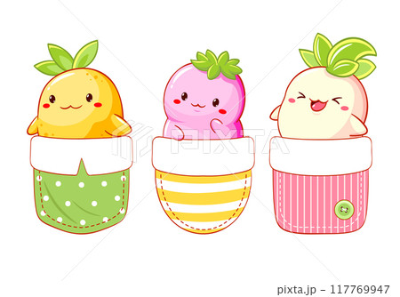 Set of kawaii characters in pocket. Baby collection of little monsters in pockets. Kit of childish print with of cute baby monster. Can be used for t-shirt, sticker, greeting card design. Vector EPS8 Set of kawaii characters in pocket. Baby collection of little monsters in pockets. Kit of childish print with of cute baby monster. Can be used for t-shirt, sticker, greeting card design. Vector EPS8 117769947