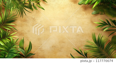 Sukkot holiday background with tropical greenery and copy space design 117770074