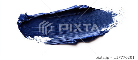 Bold indigo paint brush stroke texture on white background for art and design projects 117770201