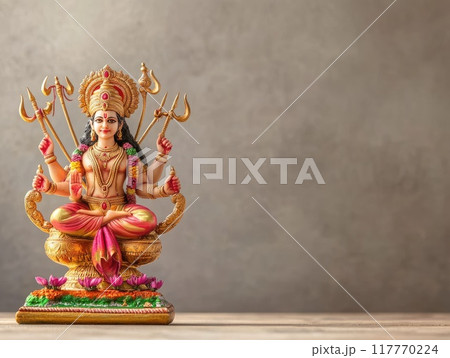 Ultra realistic dussehra background with goddess statue and copy space for celebration design Ultra realistic dussehra background with goddess statue and copy space for celebration design 117770224
