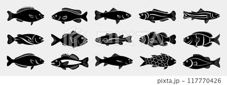 Fish silhouette vector illustration. Fish silhouette, Icon and Sign. 117770426