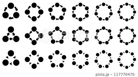 様々な形の循環を表す図と矢印のインフォグラフィックのベクターイラストセット 117770470