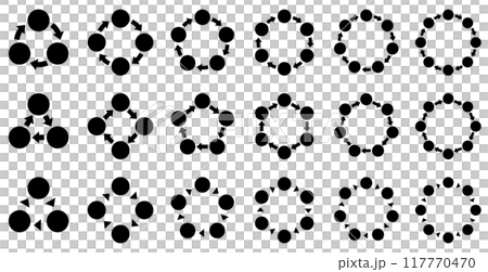 様々な形の循環を表す図と矢印のインフォグラフィックのベクターイラストセット 117770470