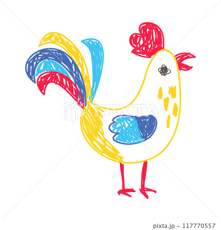Cockerel as Kids Doodle Simple Hand Drawn Element Vector Illustration 117770557