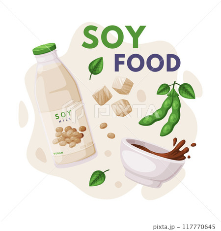 Natural Soy Products from Soybean Plant with Milk in Bottle and Sauce Vector Composition Natural Soy Products from Soybean Plant with Milk in Bottle and Sauce Vector Composition 117770645