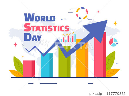 National Statistics Day Vector Illustration Featuring Data Calculation for Socioeconomic Planning and Policy Formulation, a Flat Cartoon Background 117770883