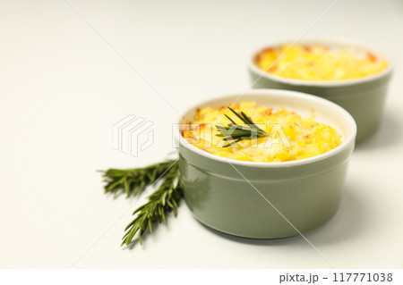 Concept of tasty and delicious homemade food - potato casserole 117771038