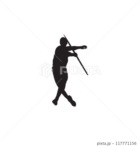 Javelin throw man athlete in athletics black silhouette. 117771156
