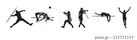 set black silhouette athlete on white background, summer olympic sports, vector illustration 117771157