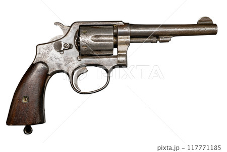 Pistol revolver isolated on white background. Gun cutout 117771185