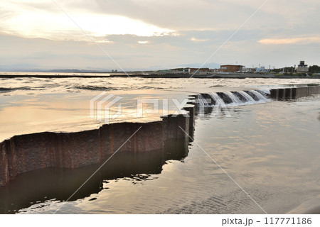 鵠沼引地川河口の夕景 117771186
