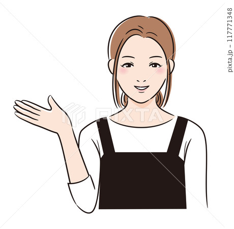 線画人物 エプロンをした女性が案内する 線画人物 エプロンをした女性が案内する 117771348