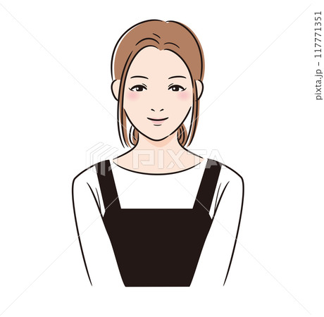 線画人物　エプロンをした女性 117771351